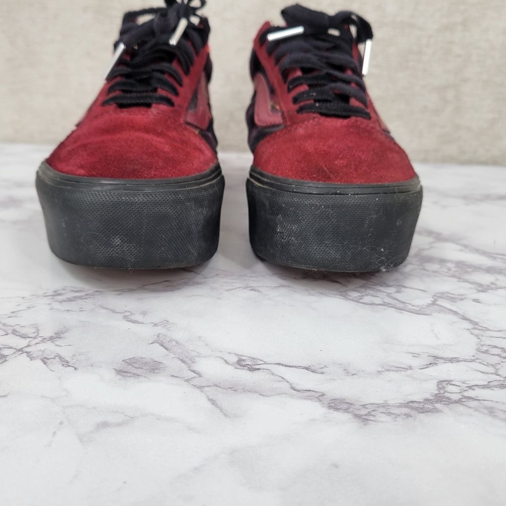 VANS Old Skool Stackform Shoes Red Suede Red & Black Plaid Platform Sneakers - Picture 4 of 13